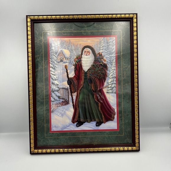 Framed Barker Santa Claus Print Picture Holiday Christmas Art Decor - Picture 1 of 11